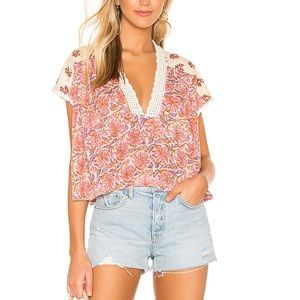 Free People Leilani Print Short Sleeves Top Size XS